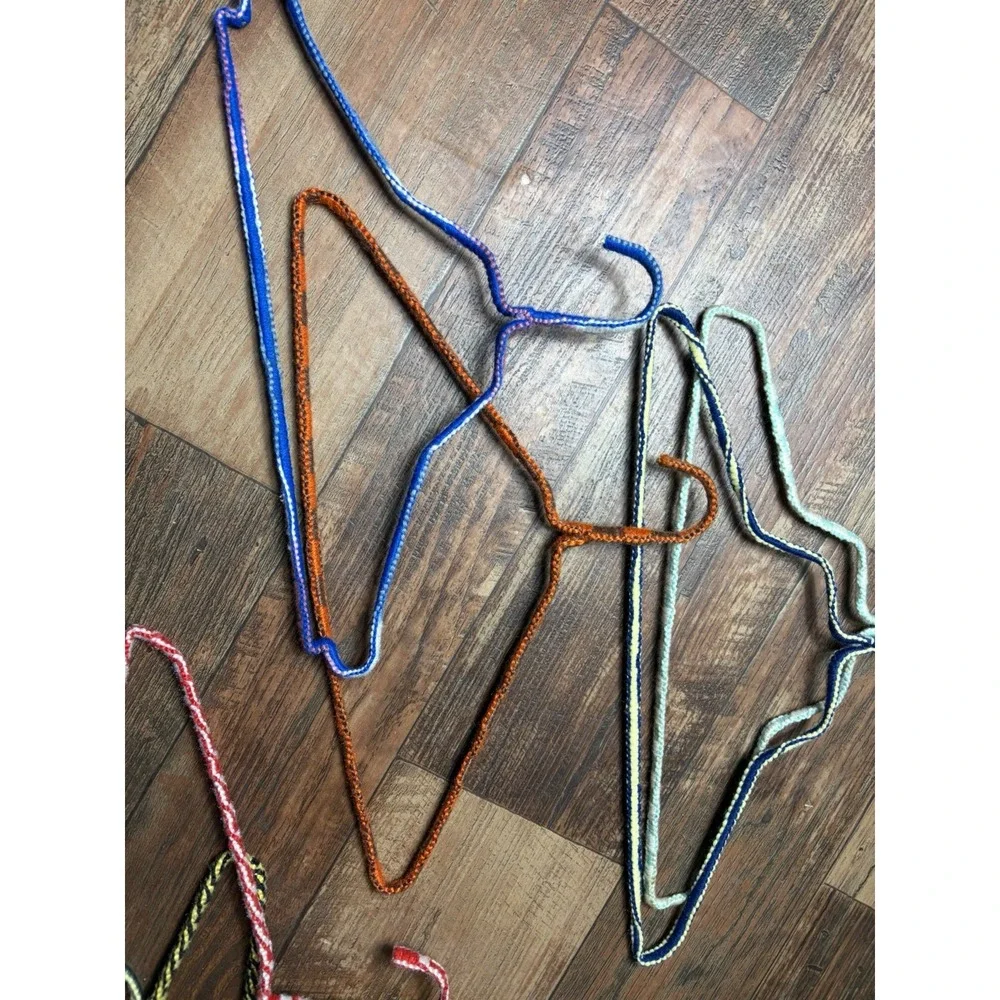 Lot of 8 Vintage Knitted and Crocheted Wire Retro Yarn Covered Clothes Hangers